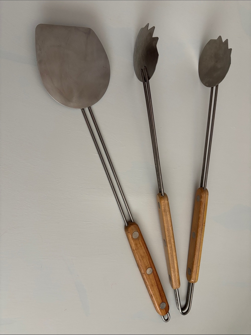 Adel Vintage MCM BBQ Grill Utensil Set Wood and Stainless Steel